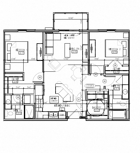 Floor plan for 2 beds, 2 baths, 1029 sqft